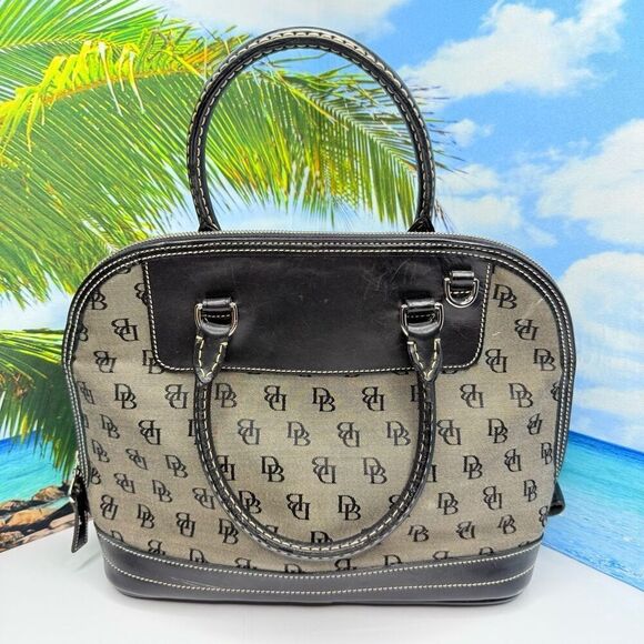 Vintage Dooney & Bourke Monogram Satchel Handbag Black Leather Trim USA Made - Picture 3 of 11